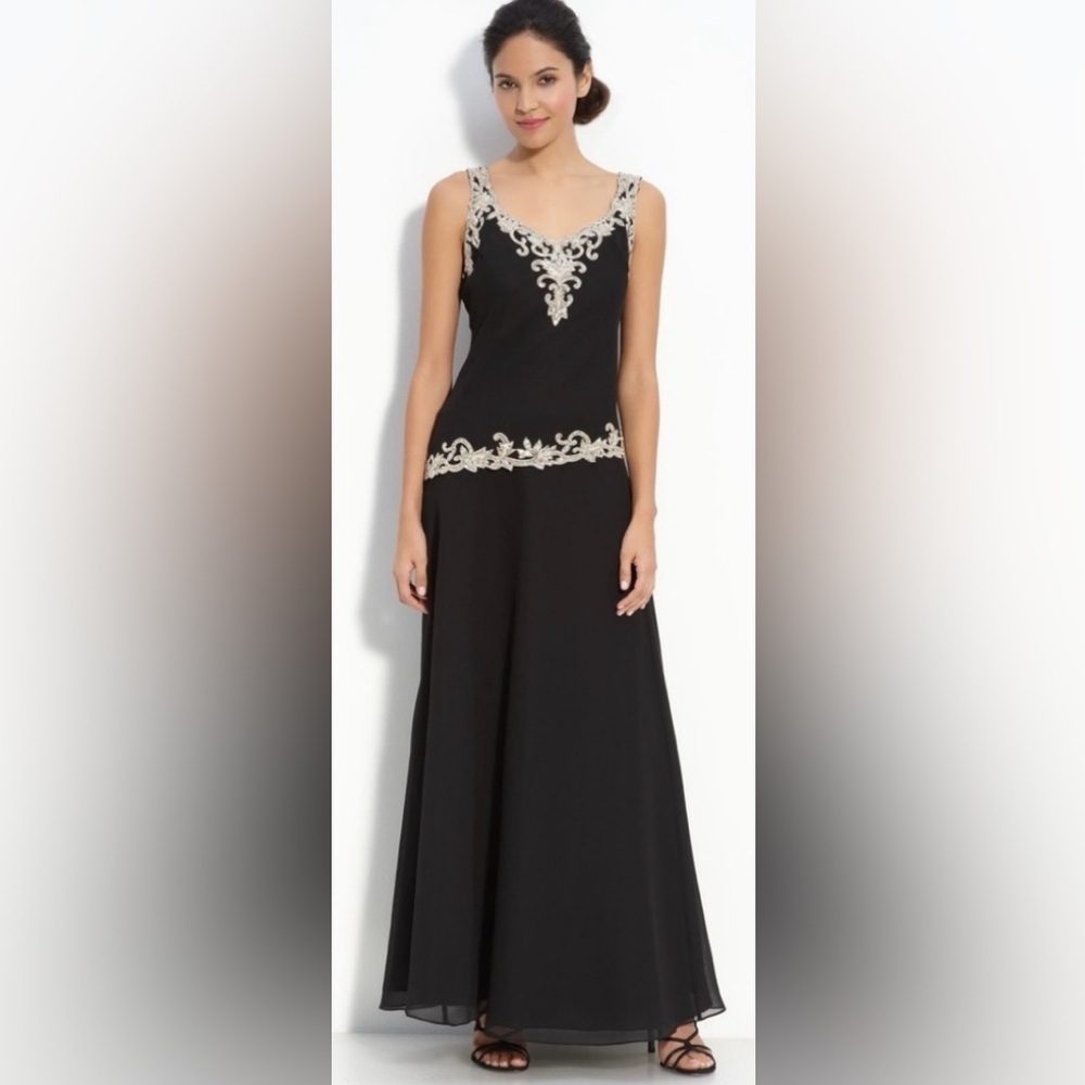 J Kara Beaded Crepe Dress & Bolero Sz 12 Navy